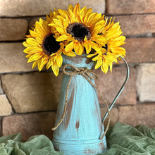 Load image into Gallery viewer, Rustic water pitcher, Sunflower centerpiece for kitchen table -Shabby chic watering can