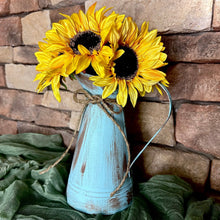 Load image into Gallery viewer, Rustic water pitcher, Sunflower centerpiece for kitchen table -Shabby chic watering can