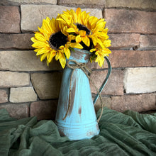 Load image into Gallery viewer, Rustic water pitcher, Sunflower centerpiece for kitchen table -Shabby chic watering can