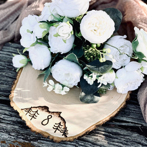 Engraved wood slice for wedding centerpiece with table number