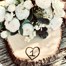 Load image into Gallery viewer, Engraved table number wood slices for centerpieces