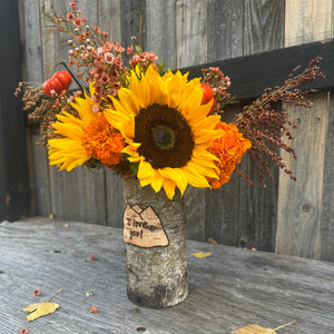 Mountain customized vase with classic rose and babies breath arrangement