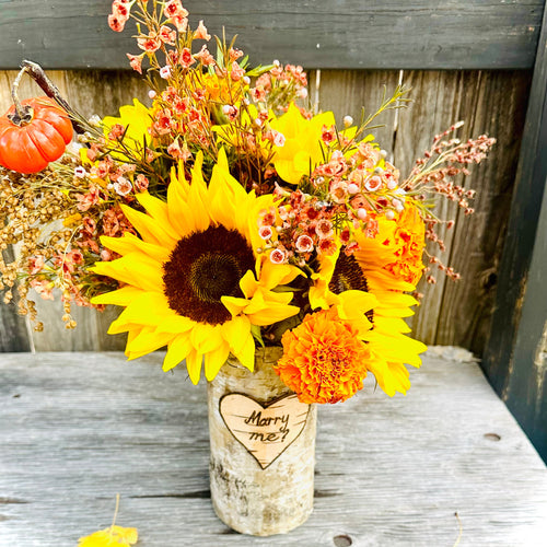 Will you marry me? Customized vase with fall/autumn assortment mix