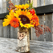 Load image into Gallery viewer, Personalized initials or names heart with choice of floral arrangement