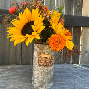 National Park custom vase with red roses and babies breath arrangement
