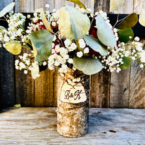 Mountain customized vase with classic rose and babies breath arrangement