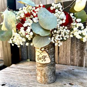 Mountain customized vase with classic rose and babies breath arrangement