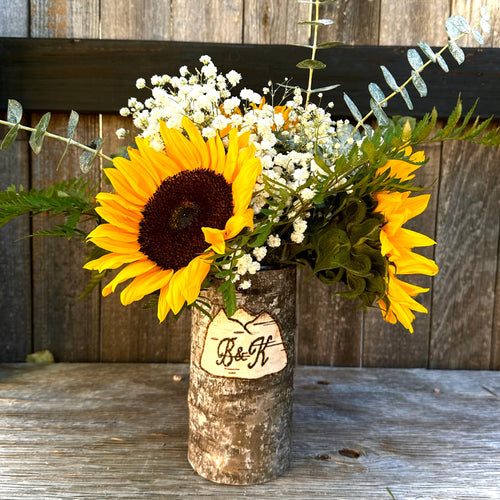 Mountain customized vase with sunflower arrangement