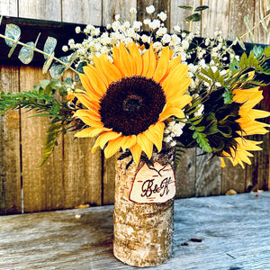 Mountain customized vase with classic rose and babies breath arrangement