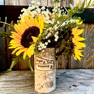 National Park custom vase with red roses and babies breath arrangement