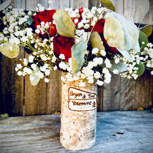 National Park custom vase with red roses and babies breath arrangement