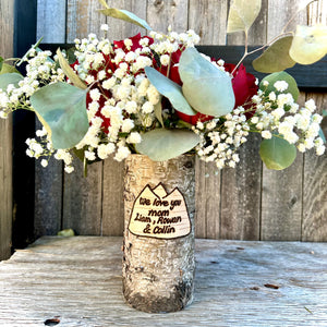 Mountain customized vase with a fall/autumn assorted mix floral arrangement