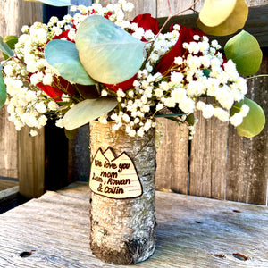 Mountain customized vase with a fall/autumn assorted mix floral arrangement