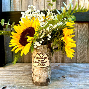 Mountain customized vase with a fall/autumn assorted mix floral arrangement