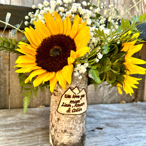Mountain customized vase with a fall/autumn assorted mix floral arrangement