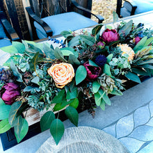 Load image into Gallery viewer, Burgundy, orange, navy greenery table centerpiece for wedding