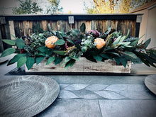 Load image into Gallery viewer, Burgundy, orange, navy greenery table centerpiece for wedding