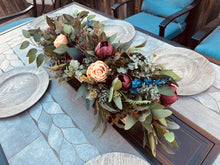 Load image into Gallery viewer, Burgundy, orange, navy greenery table centerpiece for wedding