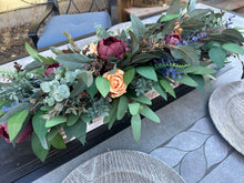 Load image into Gallery viewer, Burgundy, orange, navy greenery table centerpiece for wedding