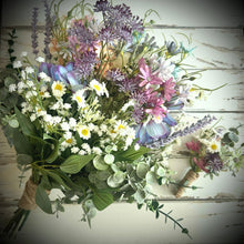 Load image into Gallery viewer, Wild flower wedding flowers for bridal party | Wildflower bridesmaid bouquets | Wild flower bridal bouquet | Wild flower boutonniere