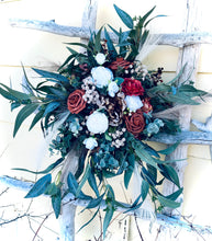 Load image into Gallery viewer, Cascading terracotta white and pampas wedding bouquet | Terracotta pampas bridesmaid bouquets | Dark orange pampas wedding boutonniere |