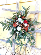 Load image into Gallery viewer, Cascading terracotta white and pampas wedding bouquet | Terracotta pampas bridesmaid bouquets | Dark orange pampas wedding boutonniere |