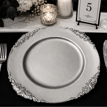 Load image into Gallery viewer, Antique silver charger 13 inches for rent