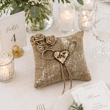 Load image into Gallery viewer, Burlap ring bearer pillow personalized