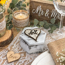 Load image into Gallery viewer, Personalized wedding ring box rustic, Antique white ring box, Ring box for couple