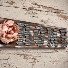 Load image into Gallery viewer, Corrugated tin home sign - Rustic home sign- Rustic wall decor - Housewarming gift for couple- Metal home sign- Custom home sign for wall