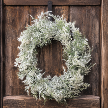 Load image into Gallery viewer, Farmhouse winter wreath for front door, Country christmas wreath, Neutral christmas wreath, Snowy cedar wreath, Minimalist wreath winter