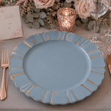 Load image into Gallery viewer, Dusty Blue scalloped 13 inch charger for rent
