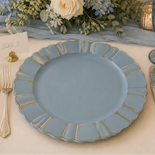 Load image into Gallery viewer, Dusty Blue scalloped 13 inch charger for rent
