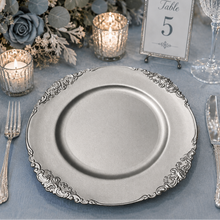 Load image into Gallery viewer, Antique silver charger 13 inches for rent