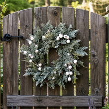 Load image into Gallery viewer, Winter wreath for screen door, Glittered wreath Christmas, Cedar wreath artificial, Simple greenery wreath, Winter wonderland decor wreath