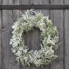 Load image into Gallery viewer, Farmhouse winter wreath for front door, Country christmas wreath, Neutral christmas wreath, Snowy cedar wreath, Minimalist wreath winter