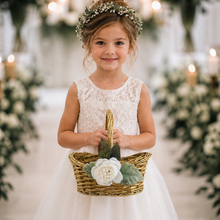 Load image into Gallery viewer, Champagne gold flower girl basket- Flower girl basket gold modern- Sage and gold wedding decor