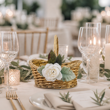 Load image into Gallery viewer, Champagne gold flower girl basket- Flower girl basket gold modern- Sage and gold wedding decor