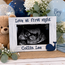 Load image into Gallery viewer, Sonogram frame boy - Whale baby shower decor sign -  Baby shower centerpiece boy - Nautical baby shower decorations - Nautical centerpiece