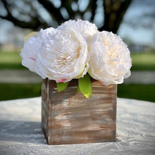 Load image into Gallery viewer, Small wood box Wooden box Wood box Rustic wedding decor Rustic centerpiece Country wedding decor Shabby chic home decor White peony rustic