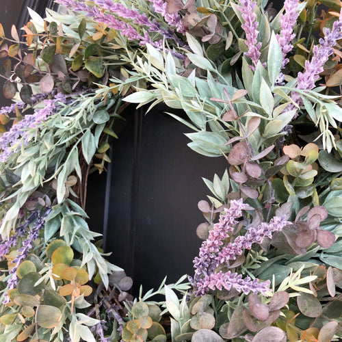 Artificial faux Eucalyptus wreath | Spring wreath for front door for outdoors | Lavender wreaths