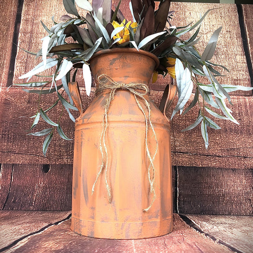 Fall milk can for porch with sunflowers and purple eucalyptus l Large porch decor for fall