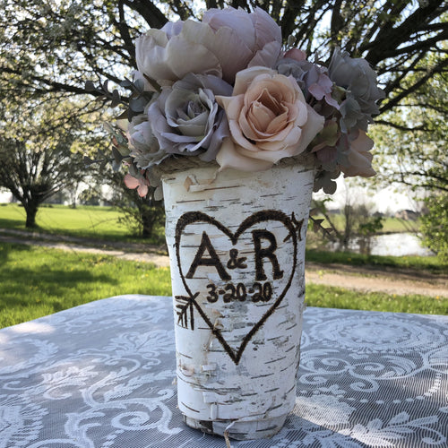 Personalized birch bark vase, Rustic wedding vases, Wood vases for centerpieces