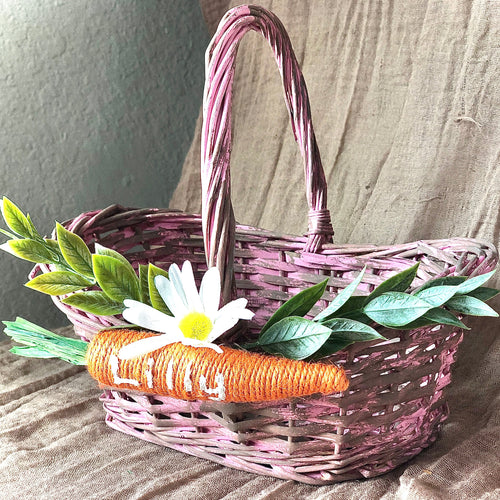 Custom Easter basket | Wicker Easter baskets personalized for boys for girls | Easter basket tags | Carrot name tags for basket Easter decor