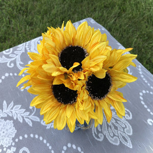 Navy mason jar wedding centerpieces with sunflowers