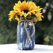 Load image into Gallery viewer, Navy mason jar wedding centerpieces with sunflowers