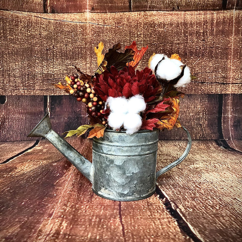 Watering can fall centerpiece for kitchen/shelf/mantle