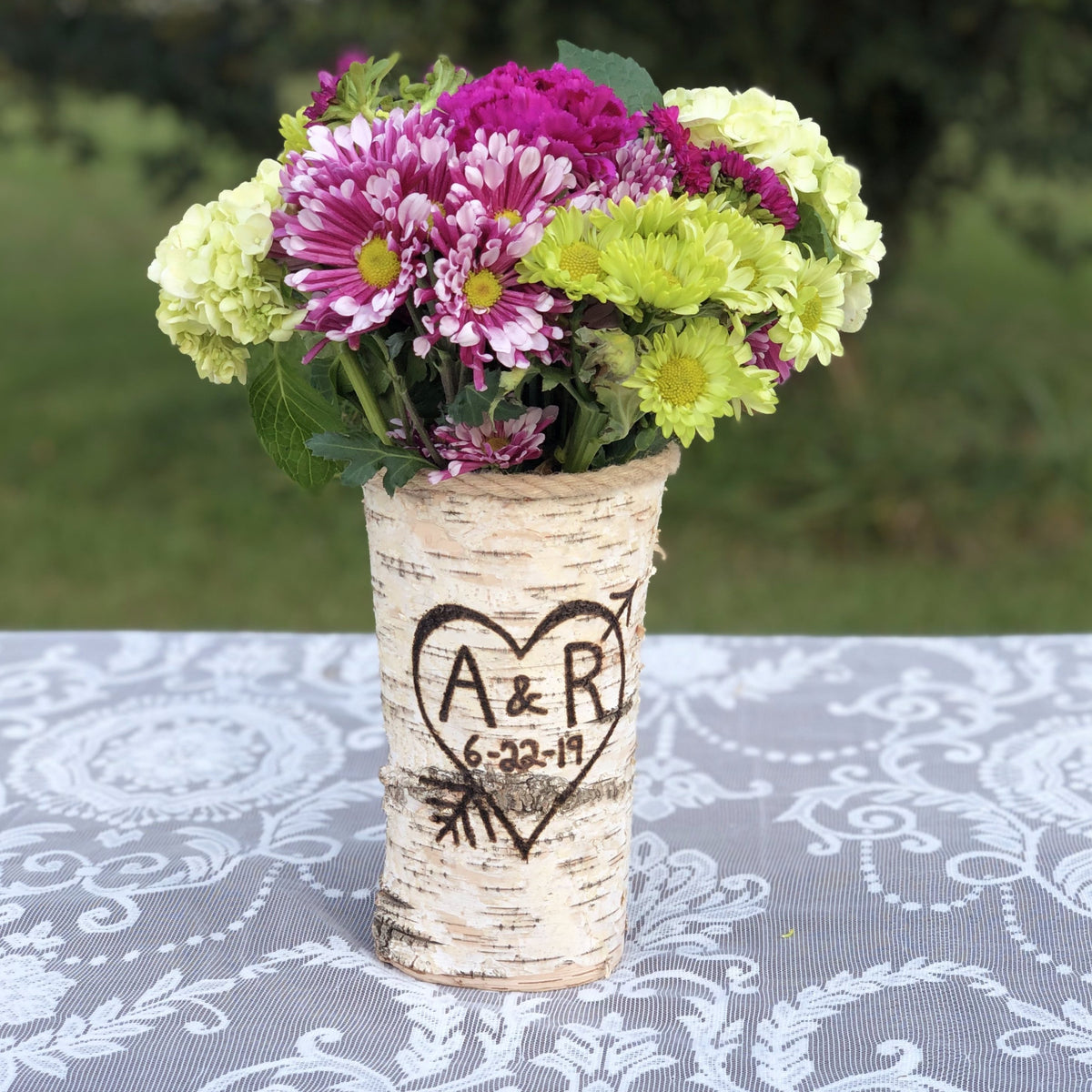 Personalized birch bark vase, Rustic wedding vases, Wood vases for cen ...