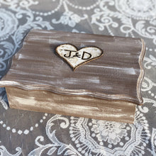 Load image into Gallery viewer, Rustic wedding card box with personalized birch heart