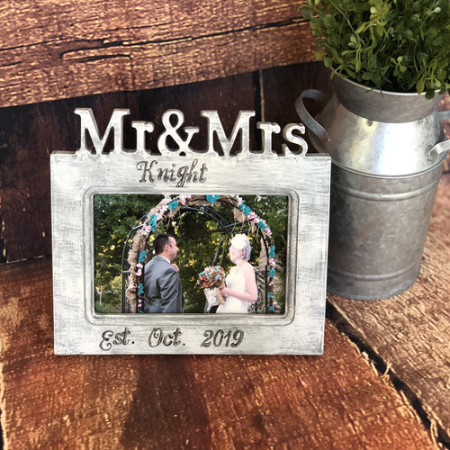 Distressed rustic Mr and Mrs frame